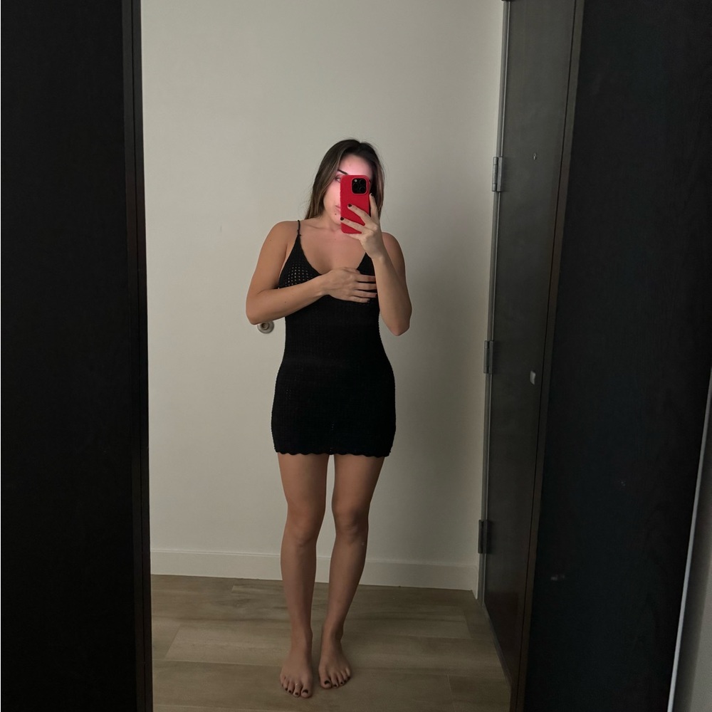 Black crochet mini dress